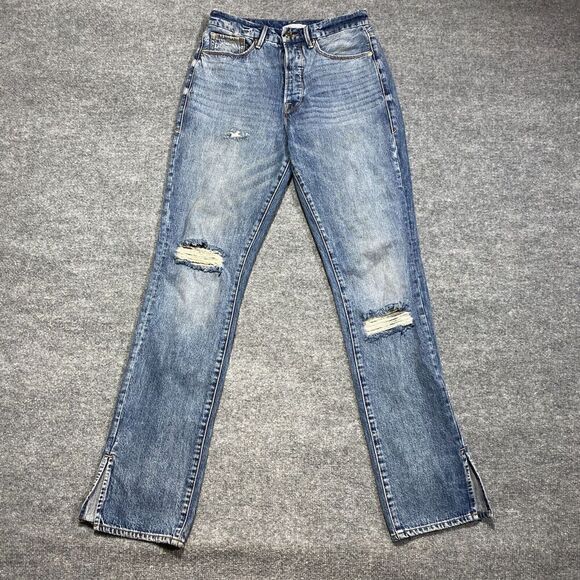 Good American Jeans Good Boy Womens 4/ 27 Denim Distressed Straight Split Hem - Picture 1 of 15